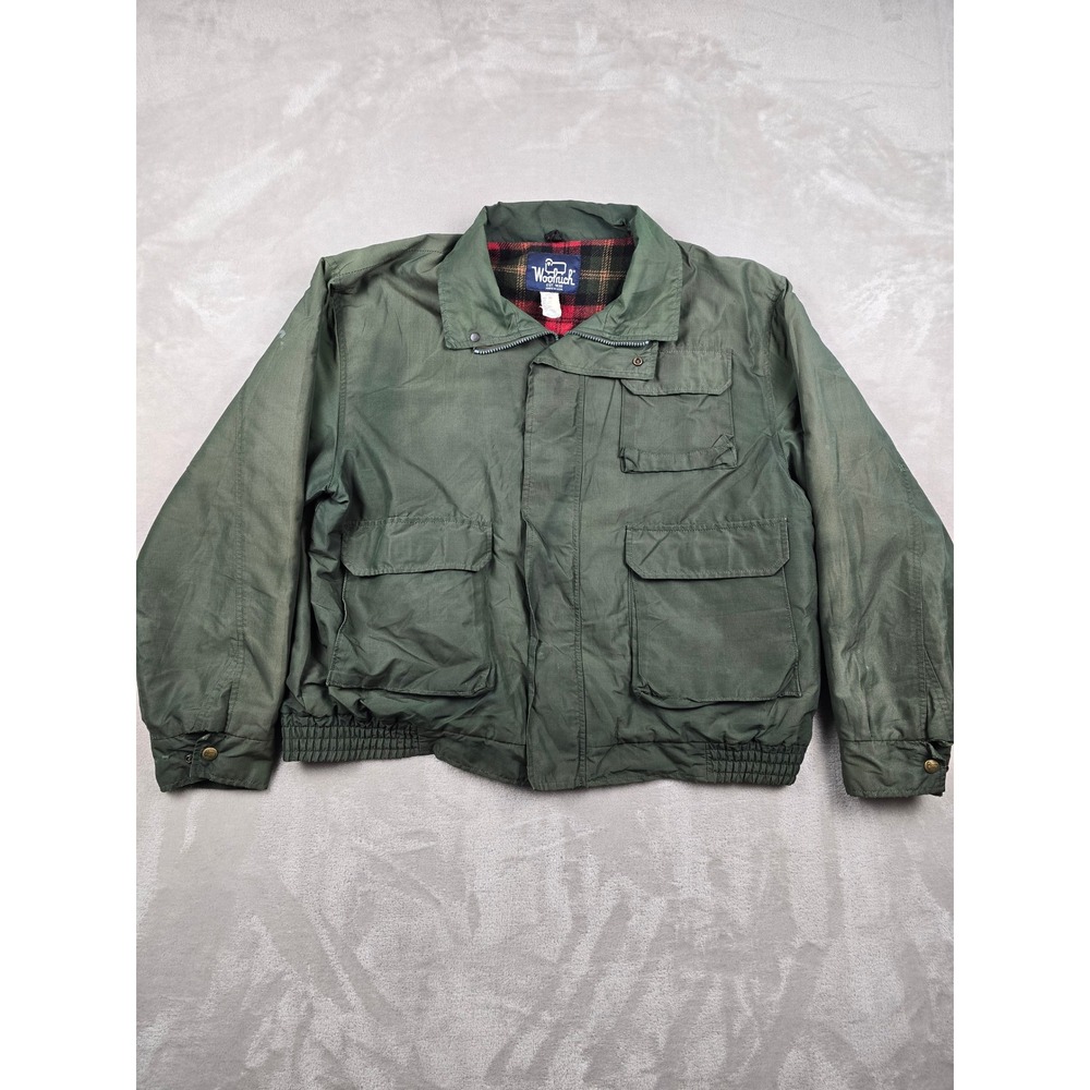 Vintage Woolrich Jacket Mens XL Green Plaid Lined Full Zip Field Utility Coat